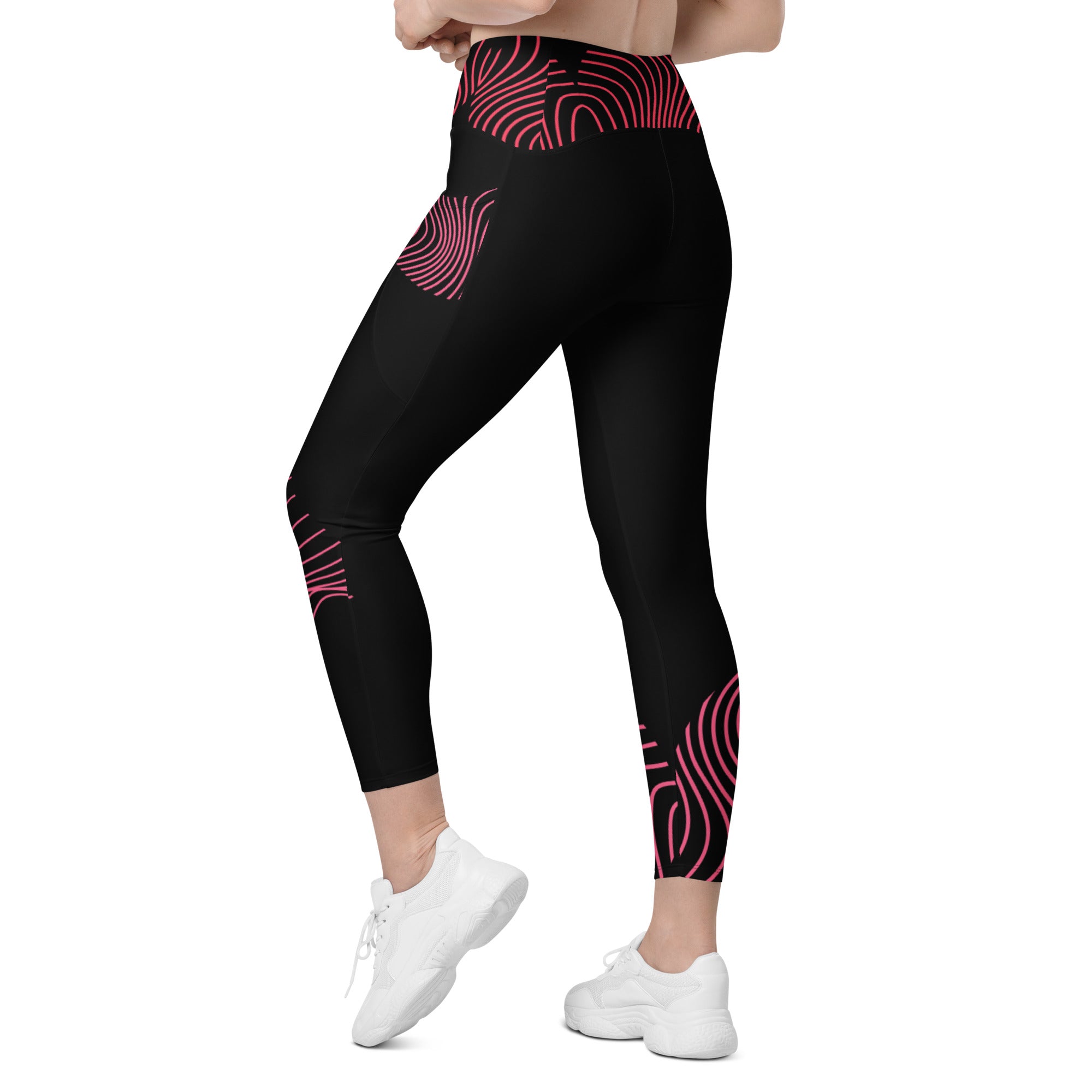 Black crossover leggings with pockets- activewear for gym girls. Fitness or yoga pants. RippleFX by WickedYo.